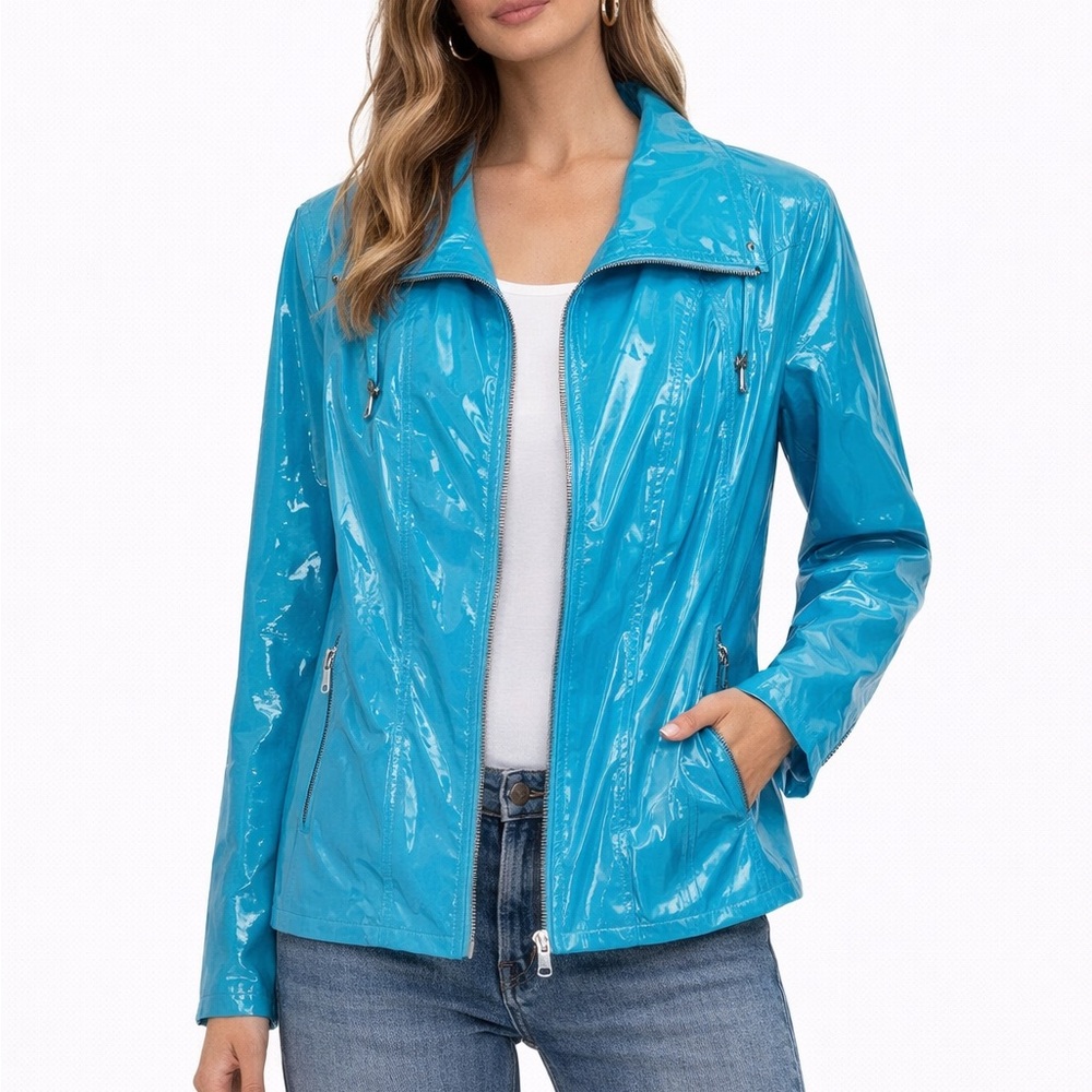 Pamela McCoy Size 1X Blue Women's Rain Coat Jacket‎